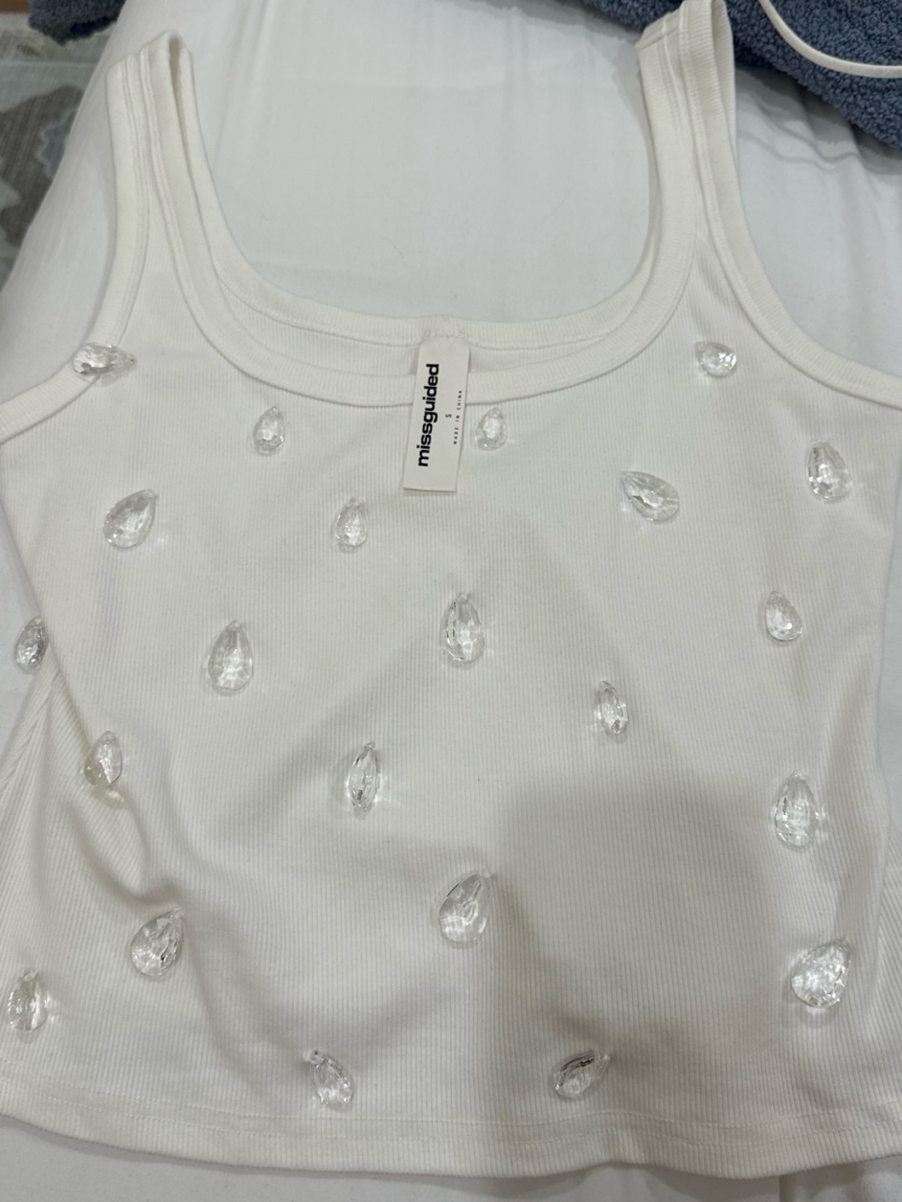Missguided White Tank Top with Teardrop Crystal
